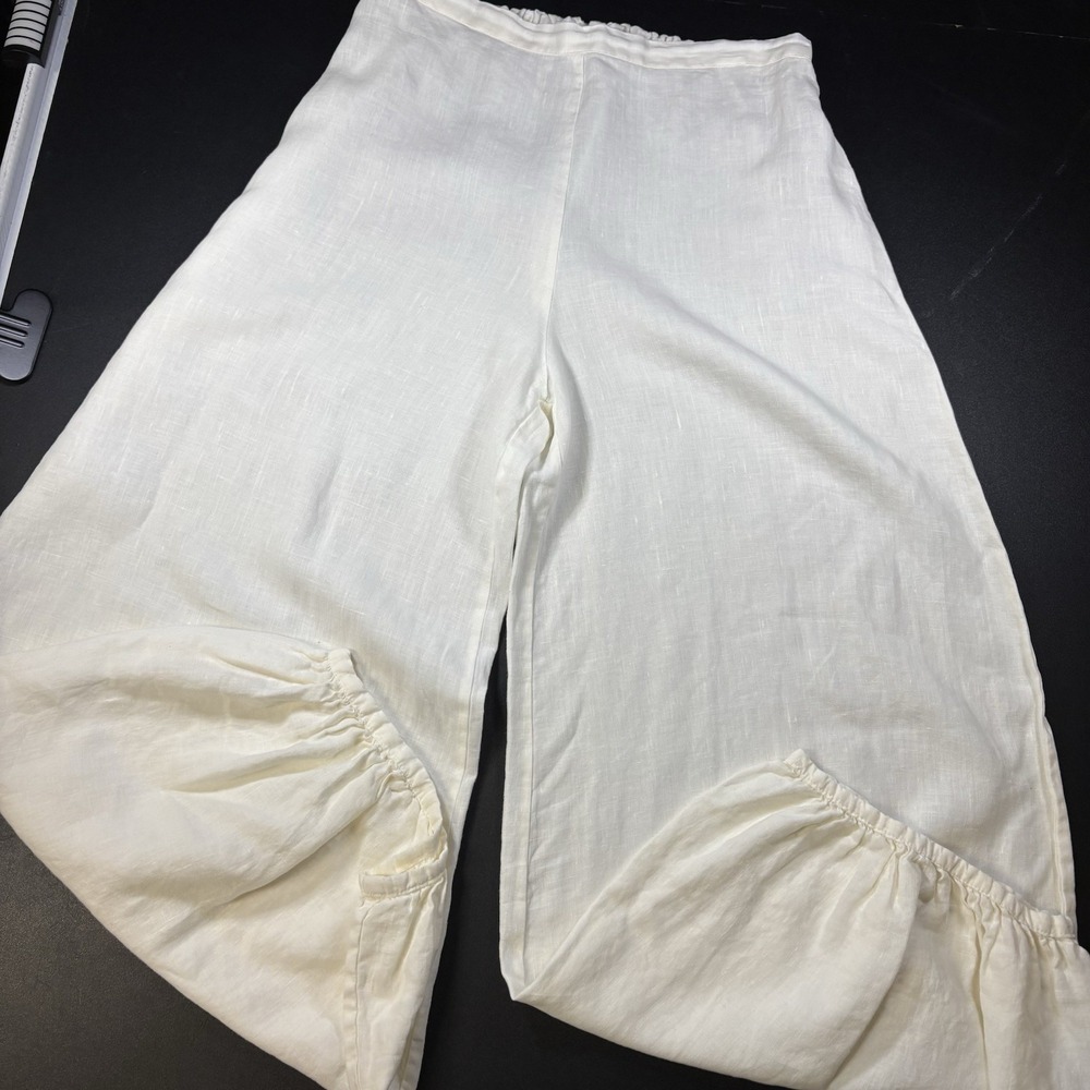 Bryn Walker Pants Women's Size S White Linen Blend Made in USA Pull On Wide Leg
